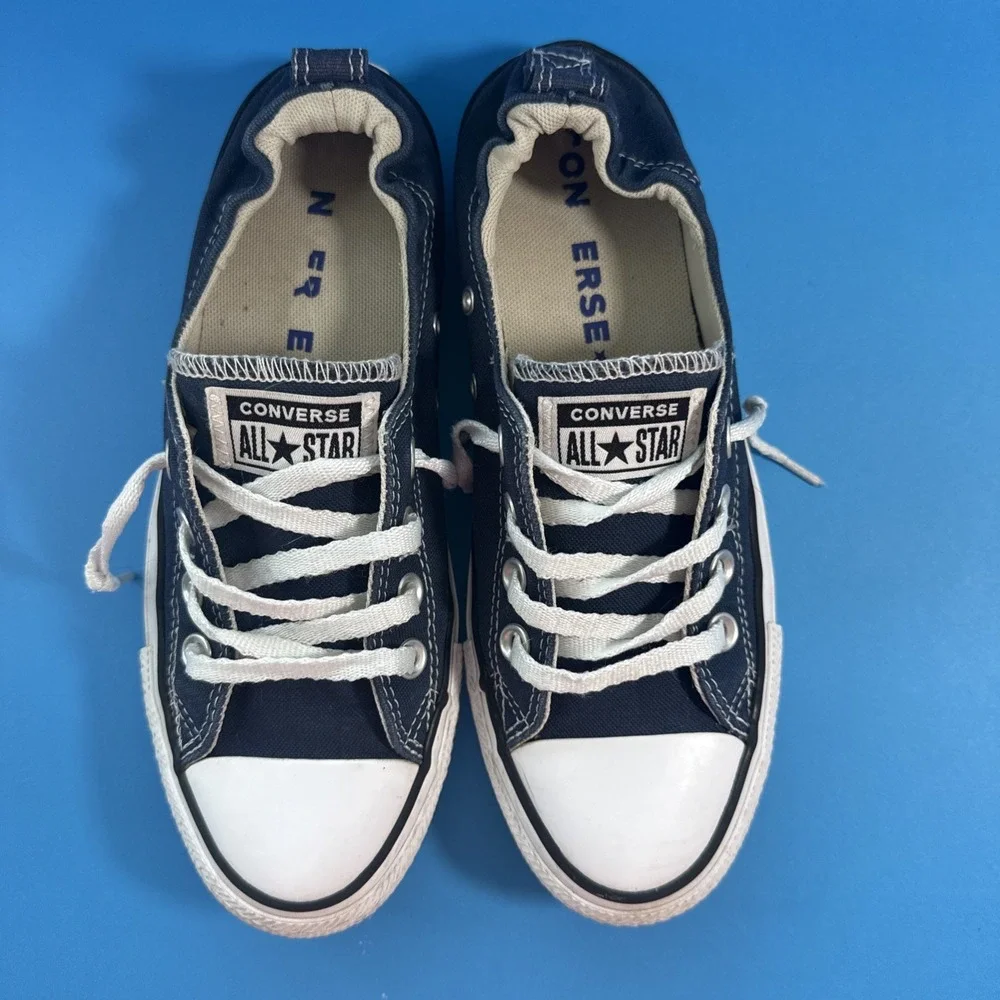 Size 8Women's Converse All Star Low Top Shoes Dark Blue Scrunchie Back - Picture 2 of 6